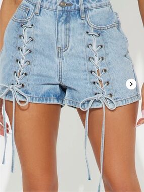 Fashion Nova Light Blue Lace-Up Denim Shorts